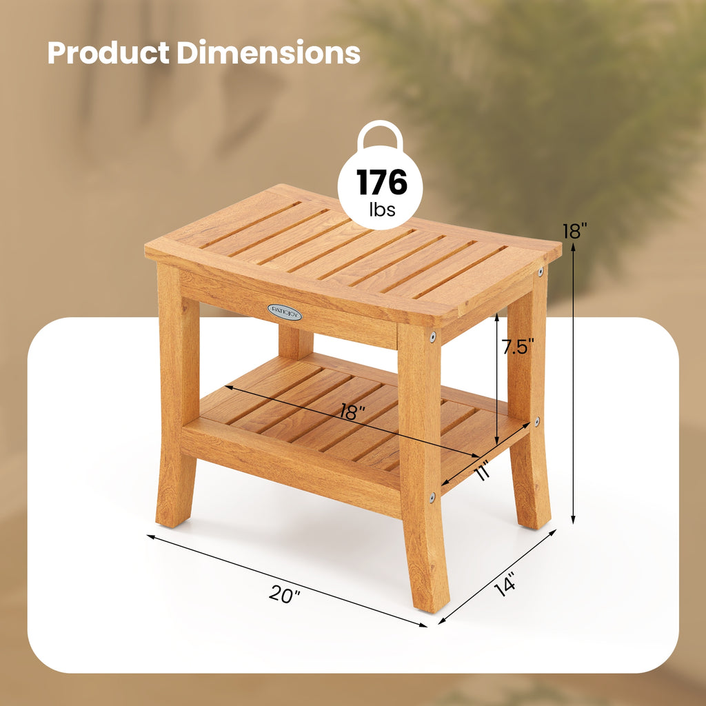 20 Inches Non-slip Shower Bench with Storage Shelf and Curved Top