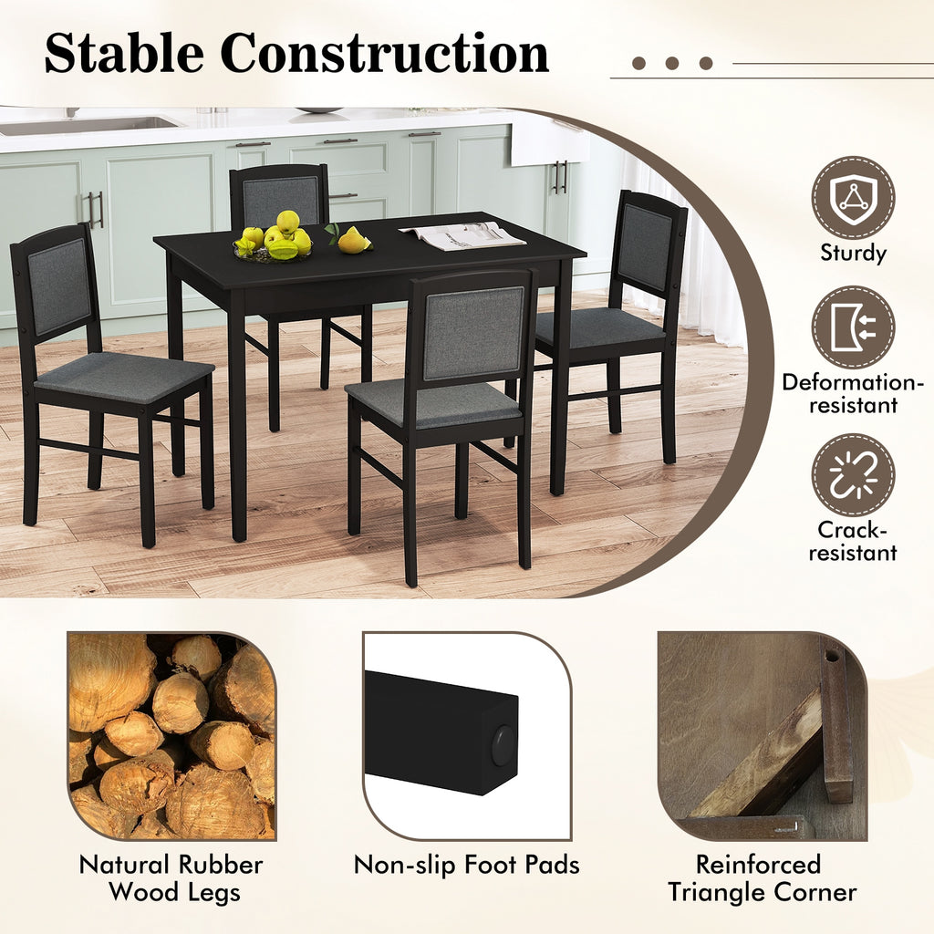 5-Piece Dining Set for 4 with Rubber Wood Legs for Small Dining Room-Gray