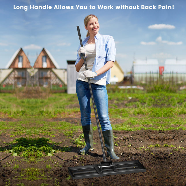 30 x 10 Inch Lawn Leveling Rake with Ergonomic Handle-Black