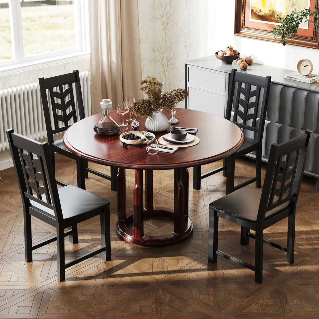 Kitchen Side Dining Chair Set of 2 with Rubber Wood Frame-Black