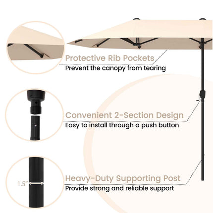 13 FT Large Patio Umbrella Outdoor Double-Sided Table Market Umbrella with Crank Handle-Beige