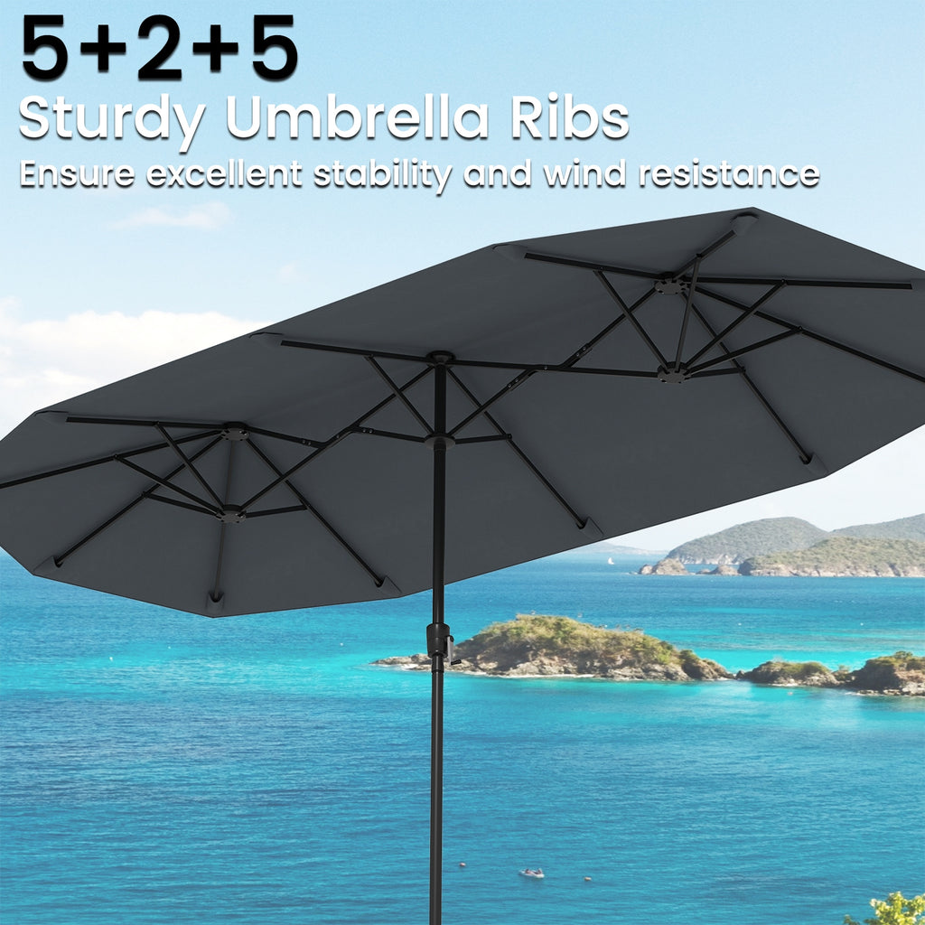 13 FT Large Patio Umbrella Outdoor Double-Sided Table Market Umbrella with Crank Handle-Gray