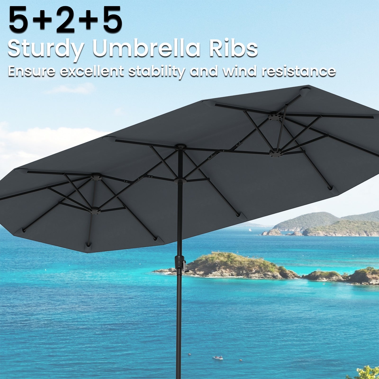 13 FT Large Patio Umbrella Outdoor Double-Sided Table Market Umbrella with Crank Handle-Gray