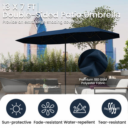 13 FT Large Patio Umbrella Outdoor Double-Sided Table Market Umbrella with Crank Handle-Navy
