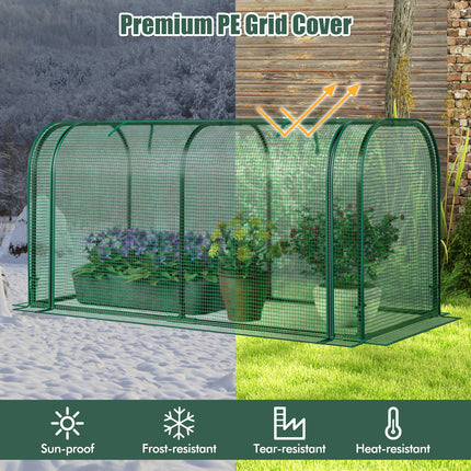 Mini Tunnel Greenhouse with Roll-up Zipper Door-Green