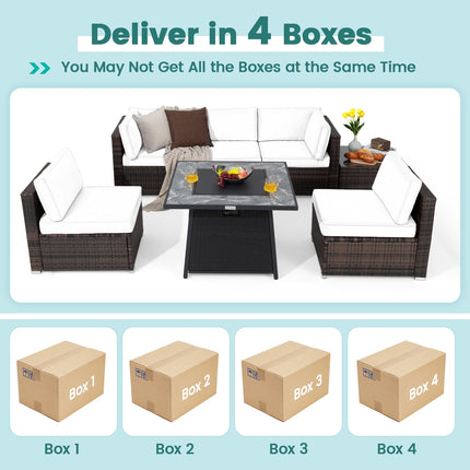 7 Pieces Patio Furniture Set with 35 Inches 50000 BTU Propane Gas Fire Pit Table and Waterproof Cover for Firpit-Red