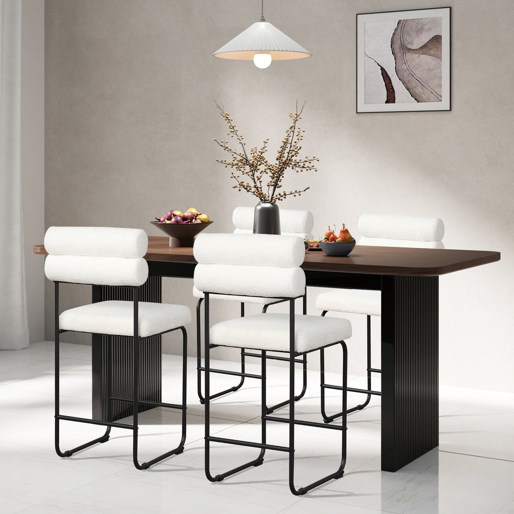 26 Inch Counter Height Bar Stools Set of 2 with Metal Frame and Footrest-White