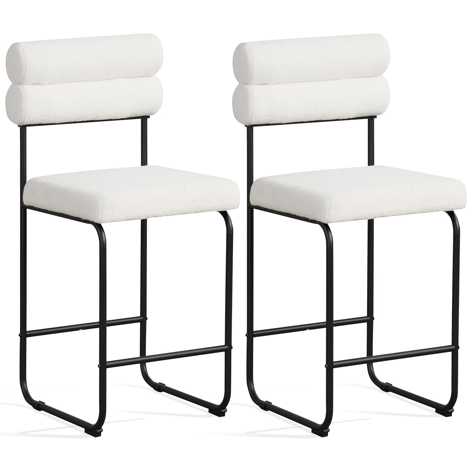 26 Inch Counter Height Bar Stools Set of 2 with Metal Frame and Footrest-White