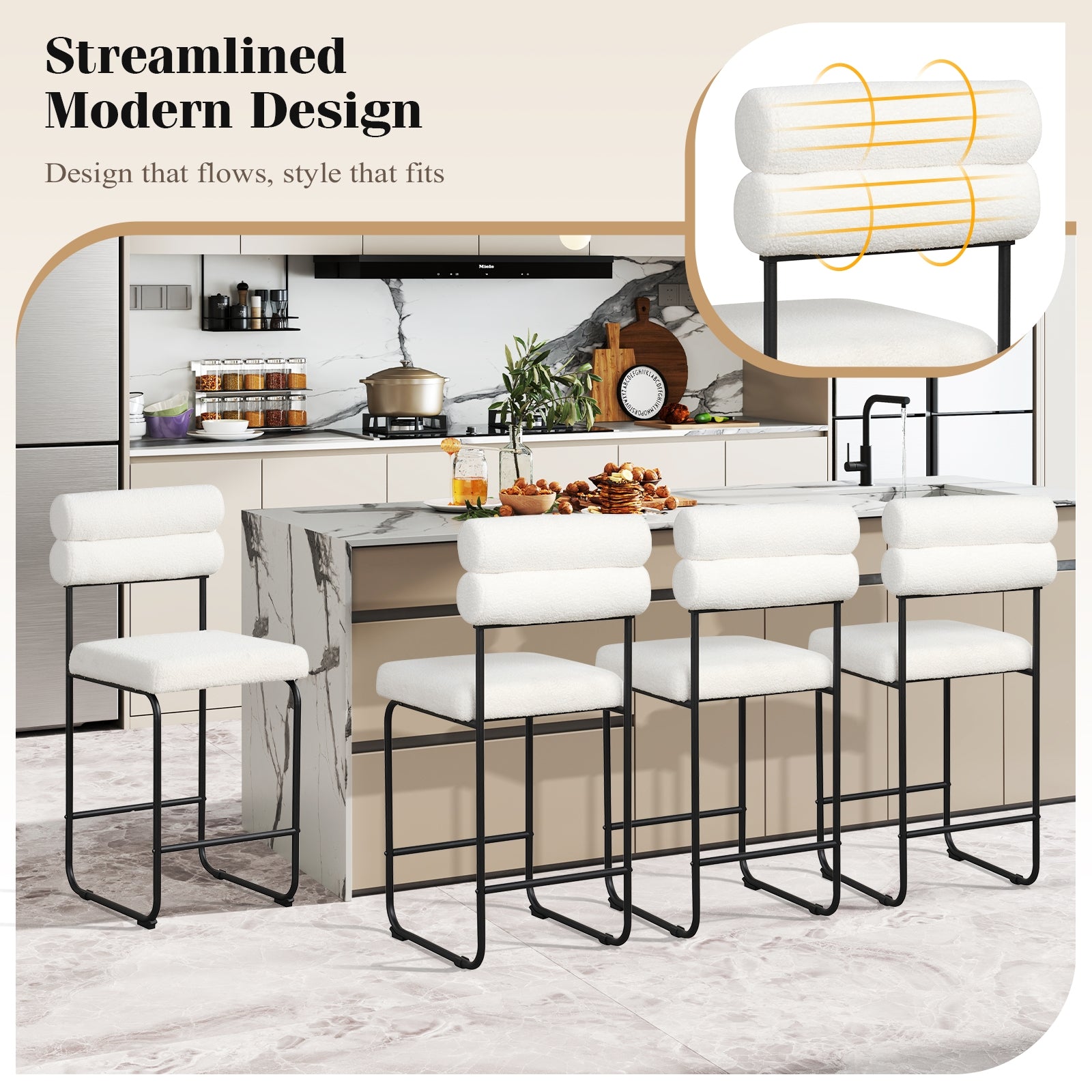 26 Inch Counter Height Bar Stools Set of 2 with Metal Frame and Footrest-White