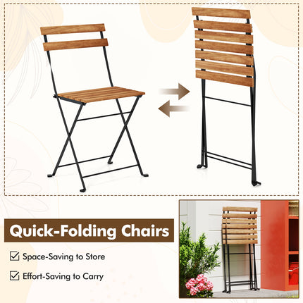 3 Piece Patio Acacia Wood Bistro Set with Slatted Seat and Tabletop-Brown