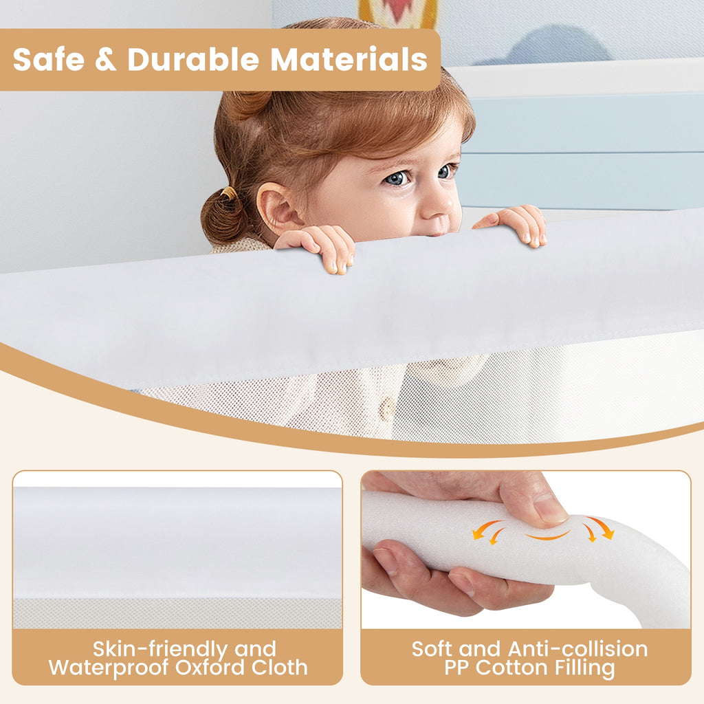 71-Inch Foldable Bed Rail Swing Down Baby Bed Guard Rail with Adjustable Safety Strap-White