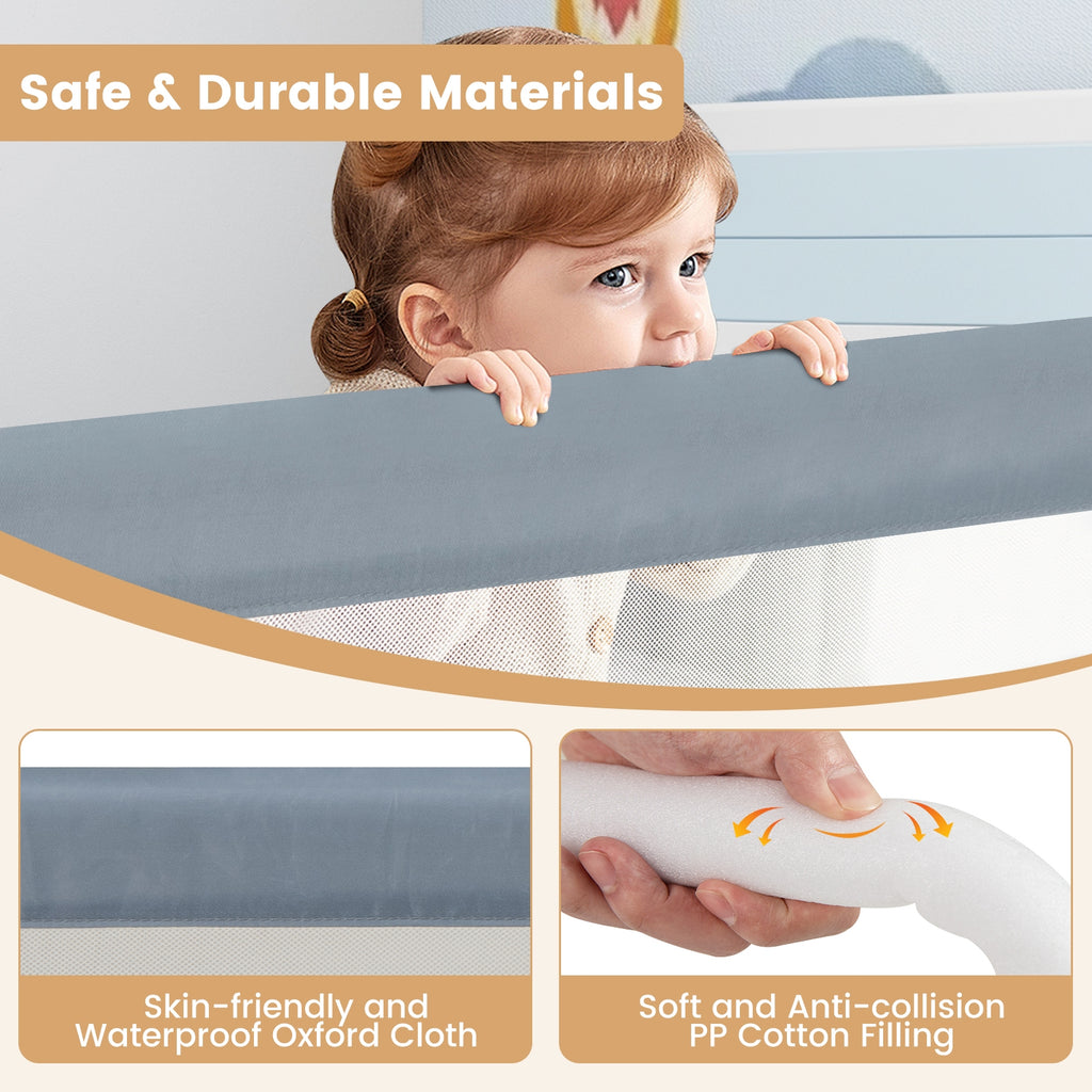 71-Inch Foldable Bed Rail Swing Down Baby Bed Guard Rail with Adjustable Safety Strap-Gray
