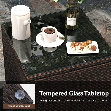 3 Pieces Outdoor Conversation Set with Cushioned Seat and Glass Tabletop-Navy