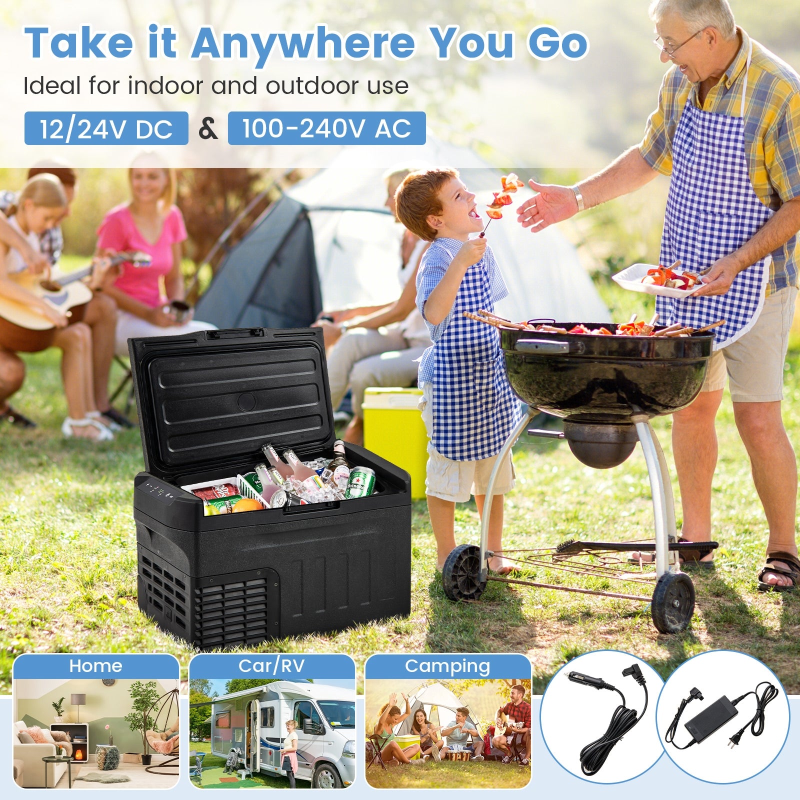 12 Volt Car Refrigerator with Adjustable Range and Divider for Camping RV Travel Fishing Home-S