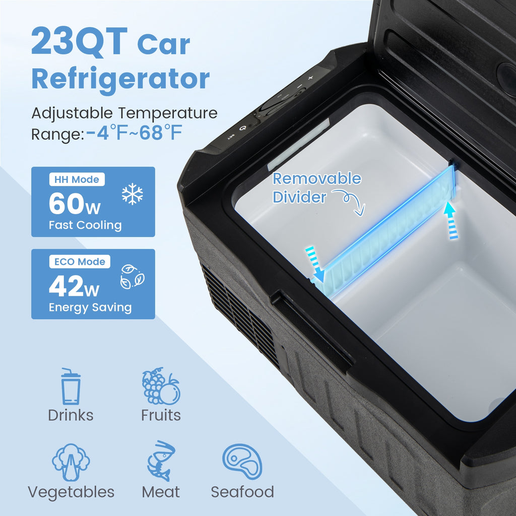 12 Volt Car Refrigerator with Adjustable Range and Divider for Camping RV Travel Fishing Home-S