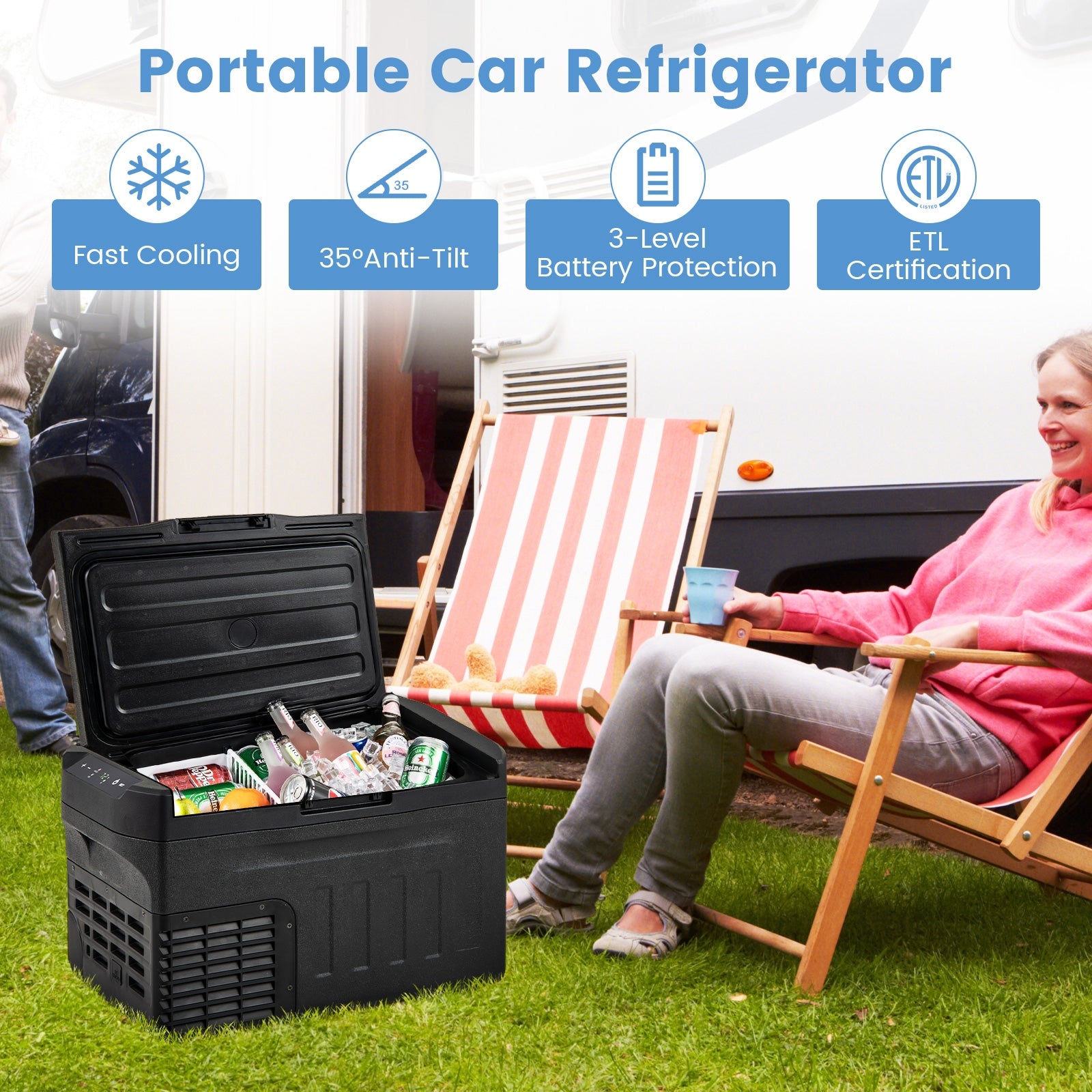 12 Volt Car Refrigerator with Adjustable Range and Divider for Camping RV Travel Fishing Home-S