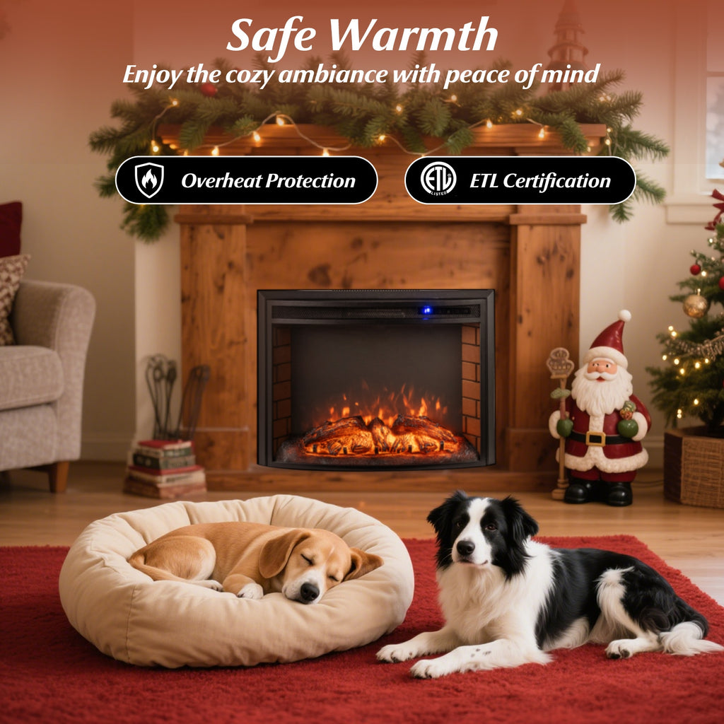 Curved Recessed Electric Fireplace Insert with Remote Control and Overheat Protection-26 Inch