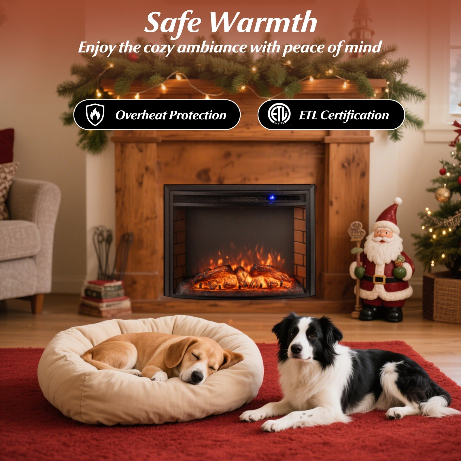 Curved Recessed Electric Fireplace Insert with Remote Control and Overheat Protection-26 Inch