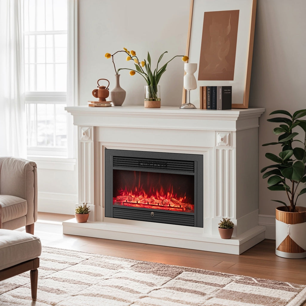 33/36-Inch Electric Fireplace Insert 750W/1500W Recessed Fireplace Heater-750W