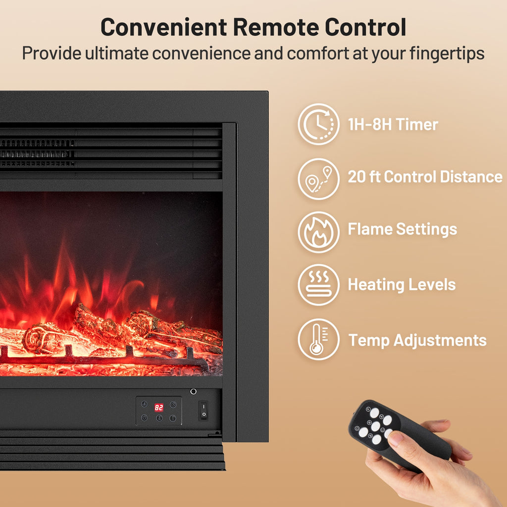 33/36-Inch Electric Fireplace Insert 750W/1500W Recessed Fireplace Heater-750W