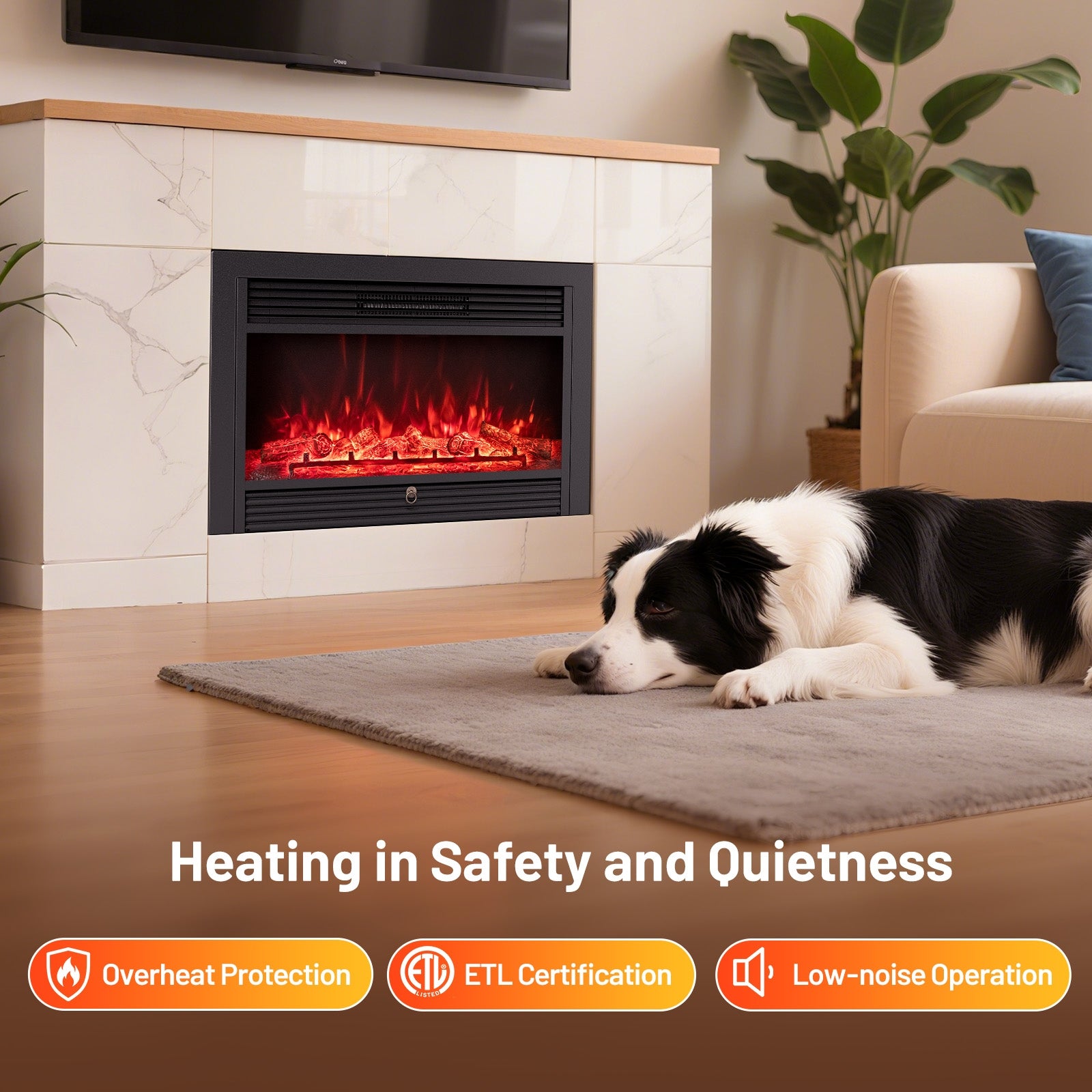 33/36-Inch Electric Fireplace Insert 750W/1500W Recessed Fireplace Heater-750W