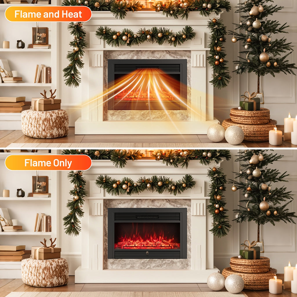 33/36-Inch Electric Fireplace Insert 750W/1500W Recessed Fireplace Heater-750W