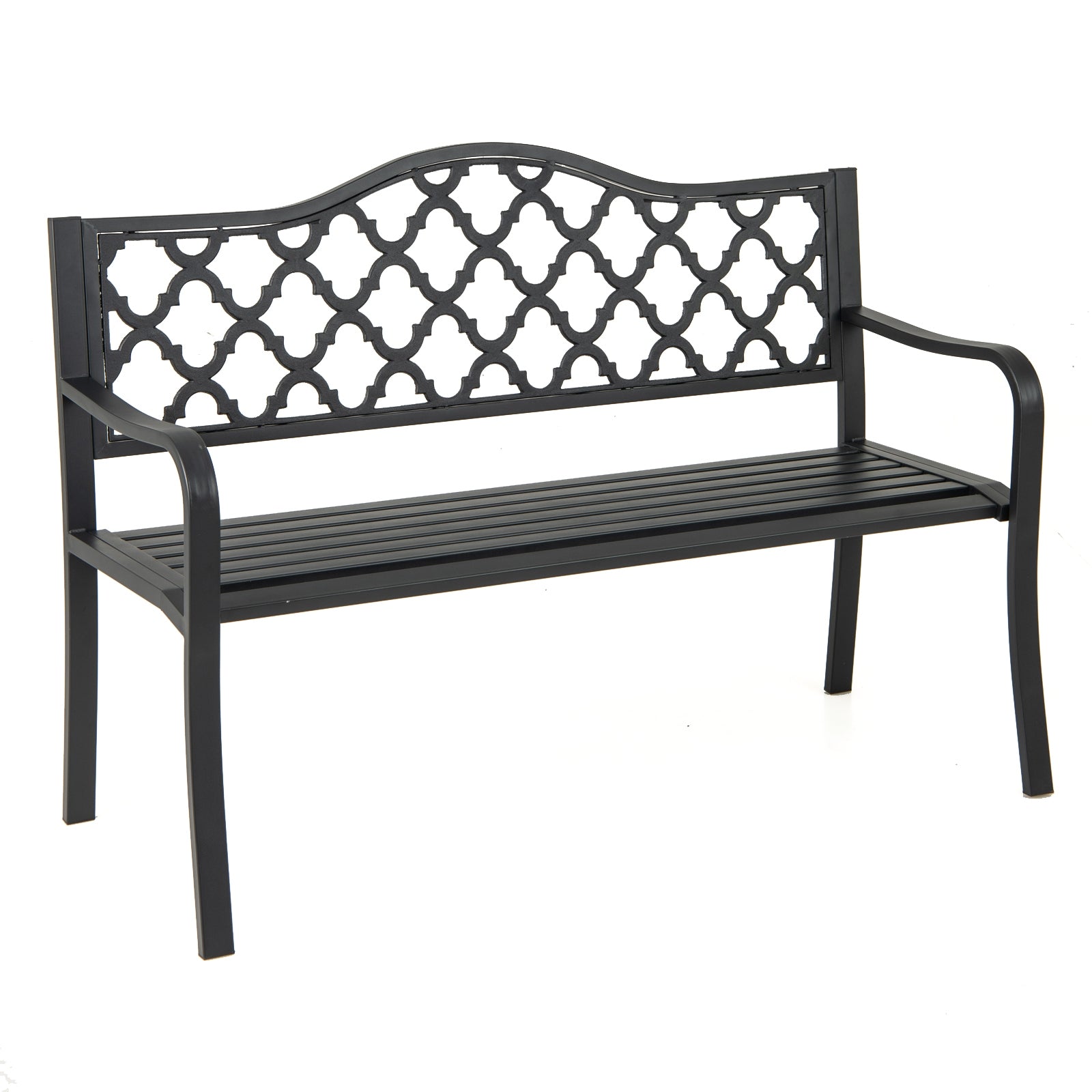 Banc de patio de 128,27 cm avec accoudoirs incurvés pour 2-3 personnes-Noir