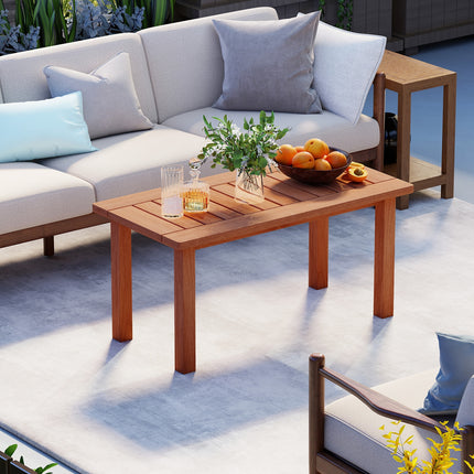 Patio Coffee Table with Slatted Tabletop for Deck  Poolside