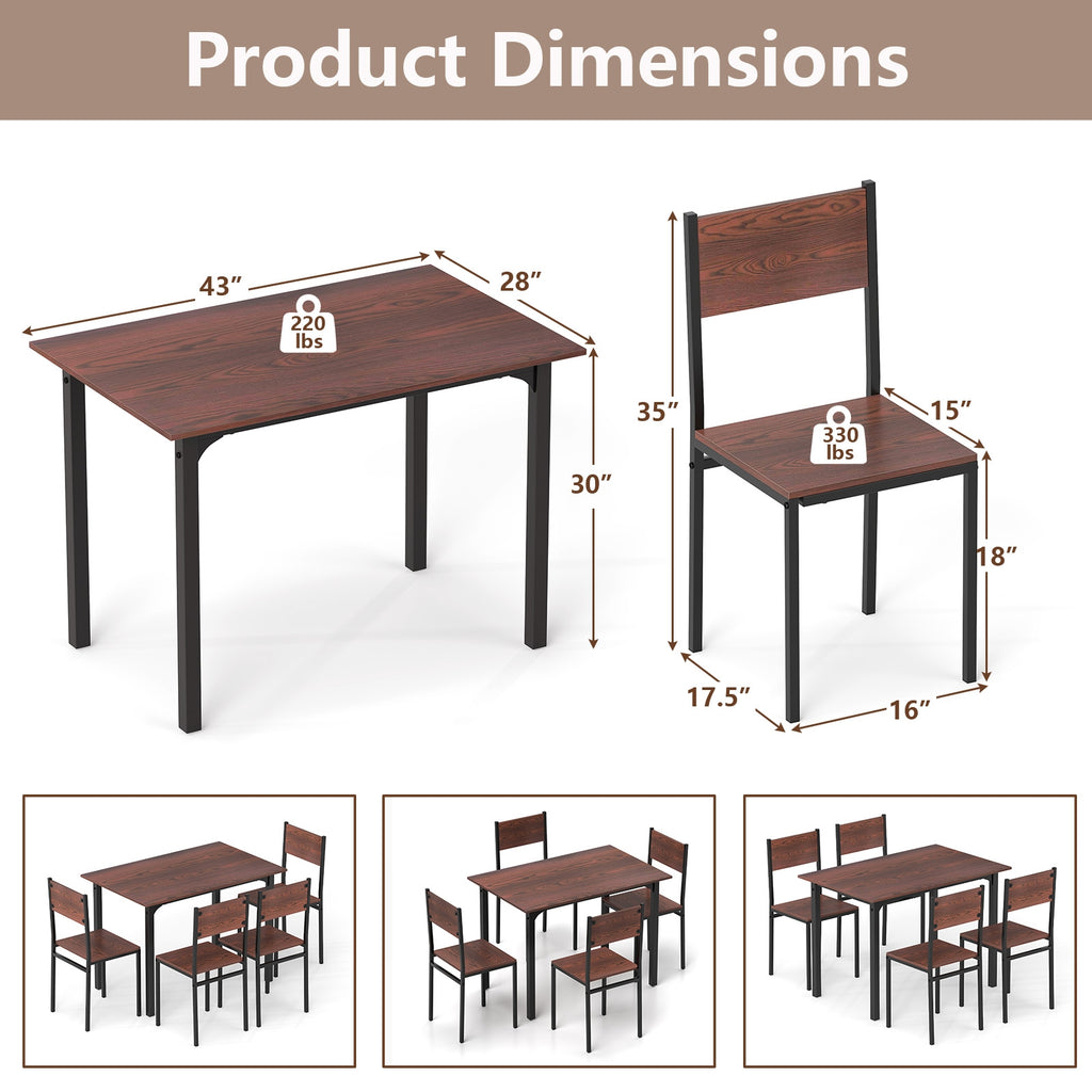 5 Piece Dining Table Set Industrial Style Kitchen Table and Chairs for 4-Walnut