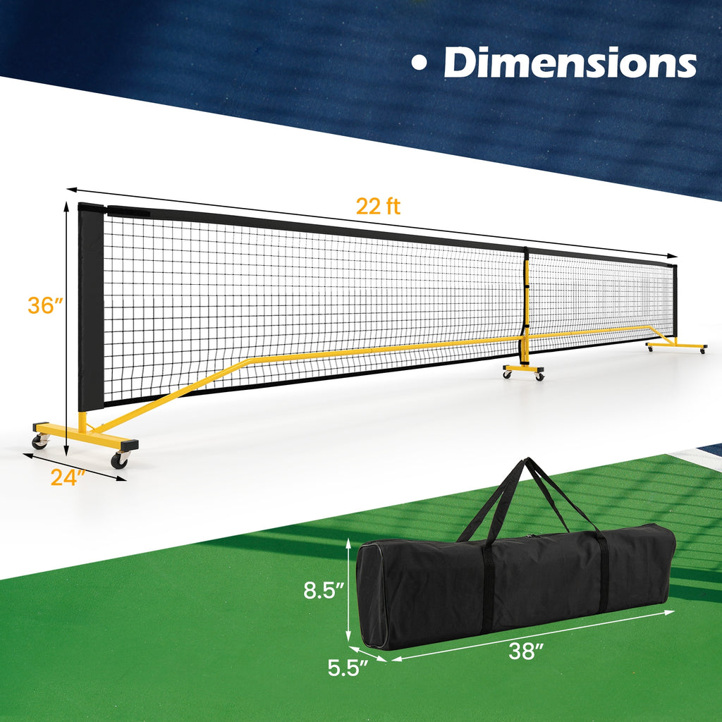 22 FT Portable Pickleball Net with 6 Lockable Wheels and Carry Bag