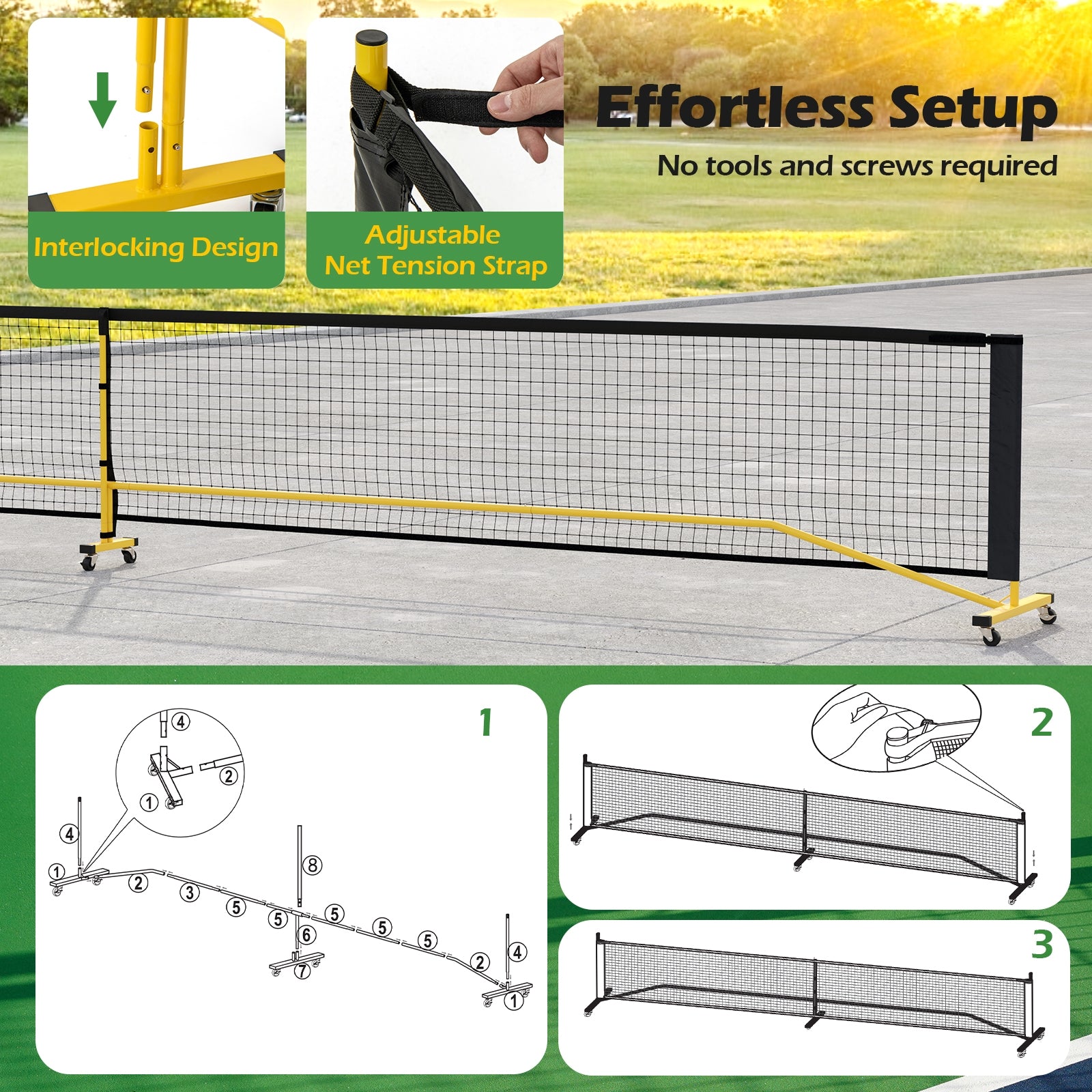 22 FT Portable Pickleball Net with 6 Lockable Wheels and Carry Bag
