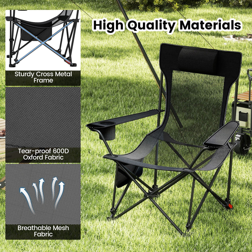 Reclining Camping Chair with Removable Footrest and Adjustable Backrest-Gray