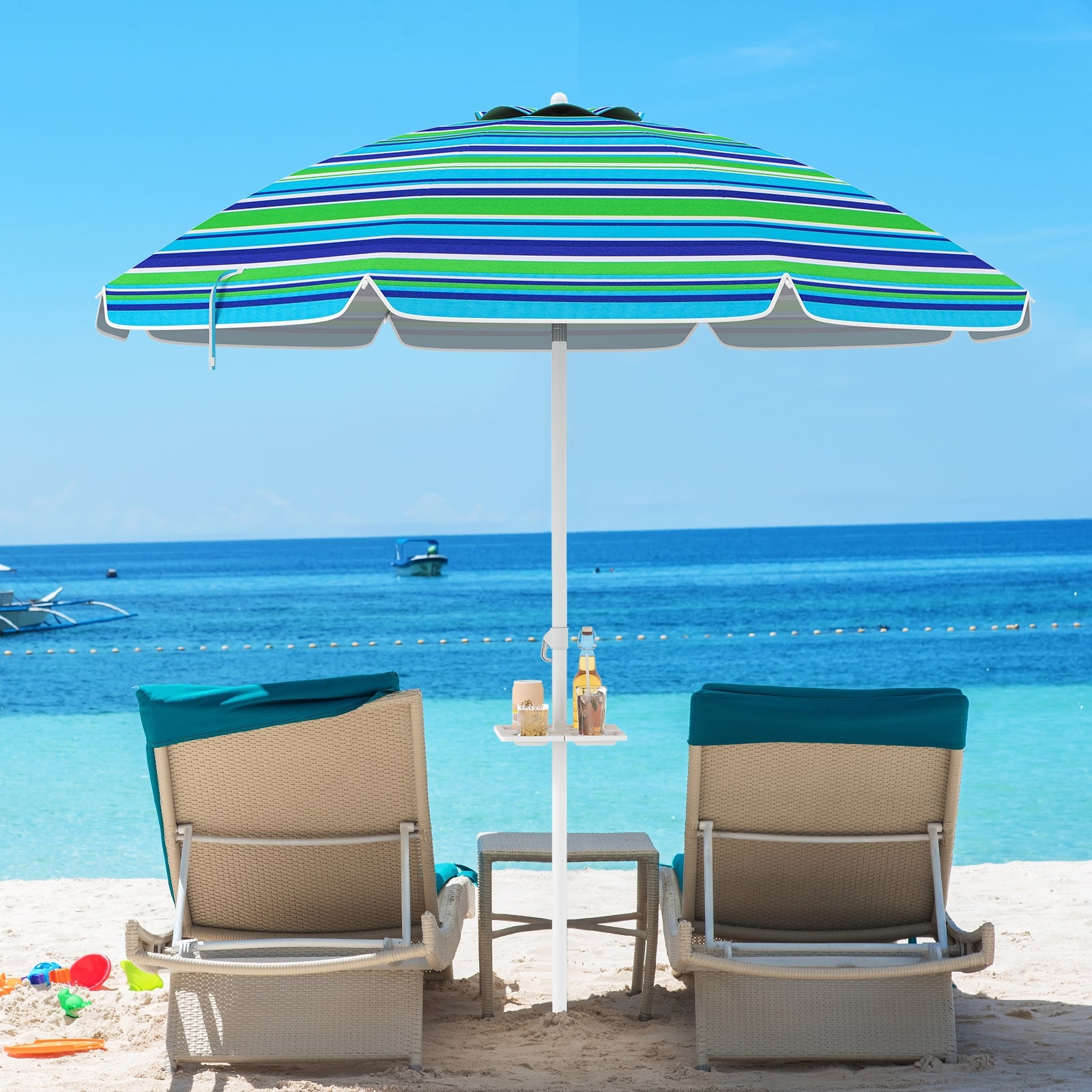 Parasol de plage portable de 2,2 m avec ancre de sable et mécanisme d'inclinaison - Vert