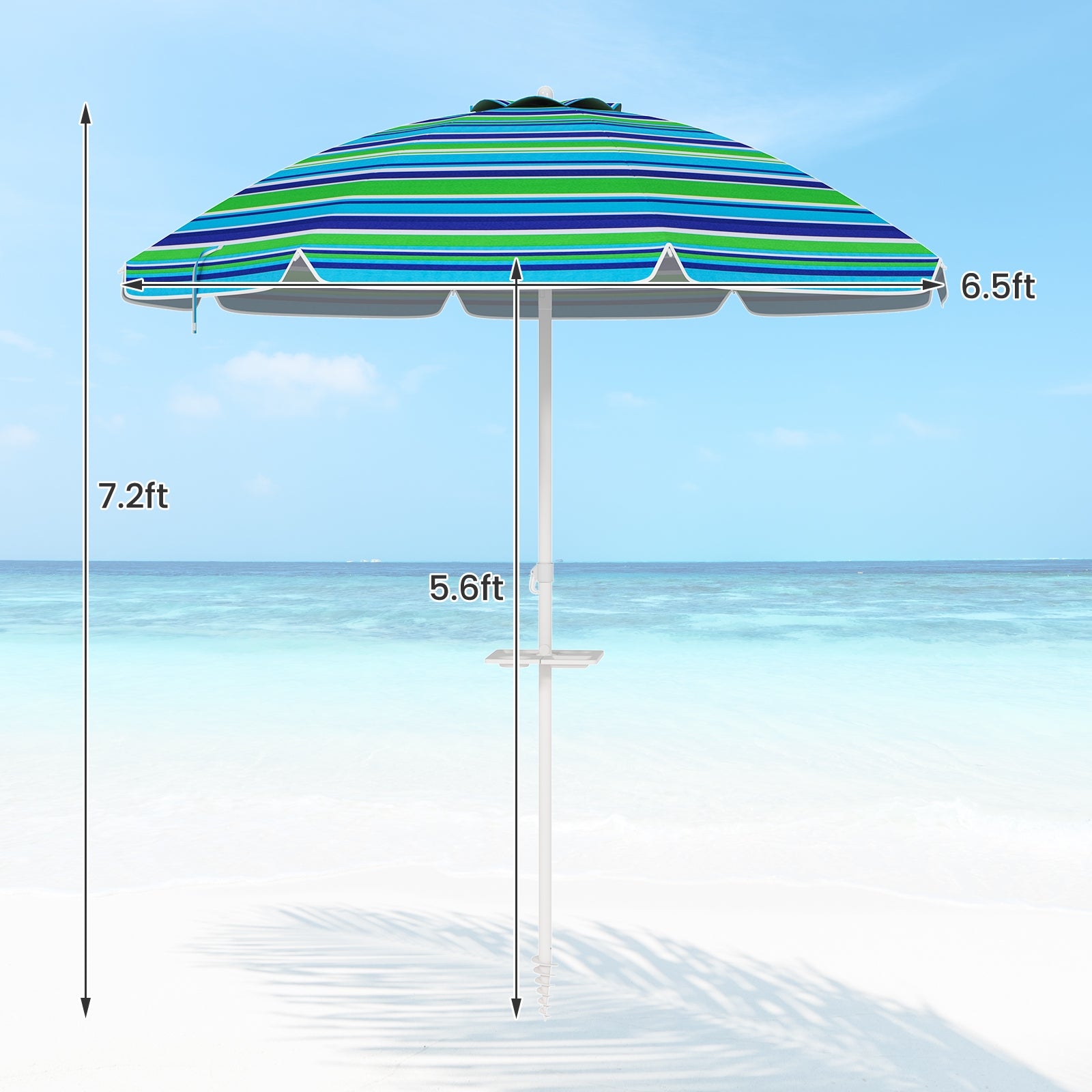 Parasol de plage portable de 2,2 m avec ancre de sable et mécanisme d'inclinaison - Vert
