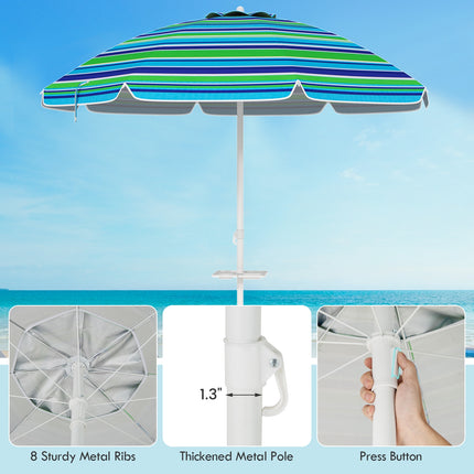 7.2 Feet Portable Outdoor Beach Umbrella with Sand Anchor and Tilt Mechanism-Green