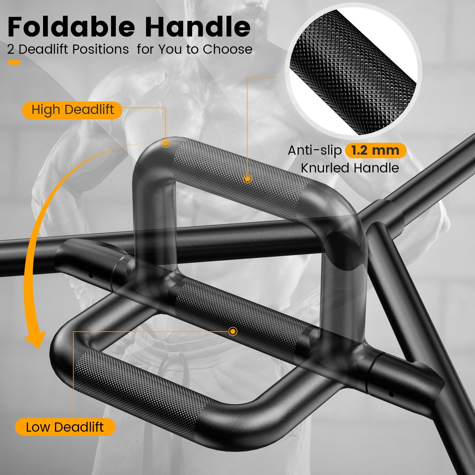 Olympic Hex Trap Bar with 2 Spring Collars and Foldable Handle-Black