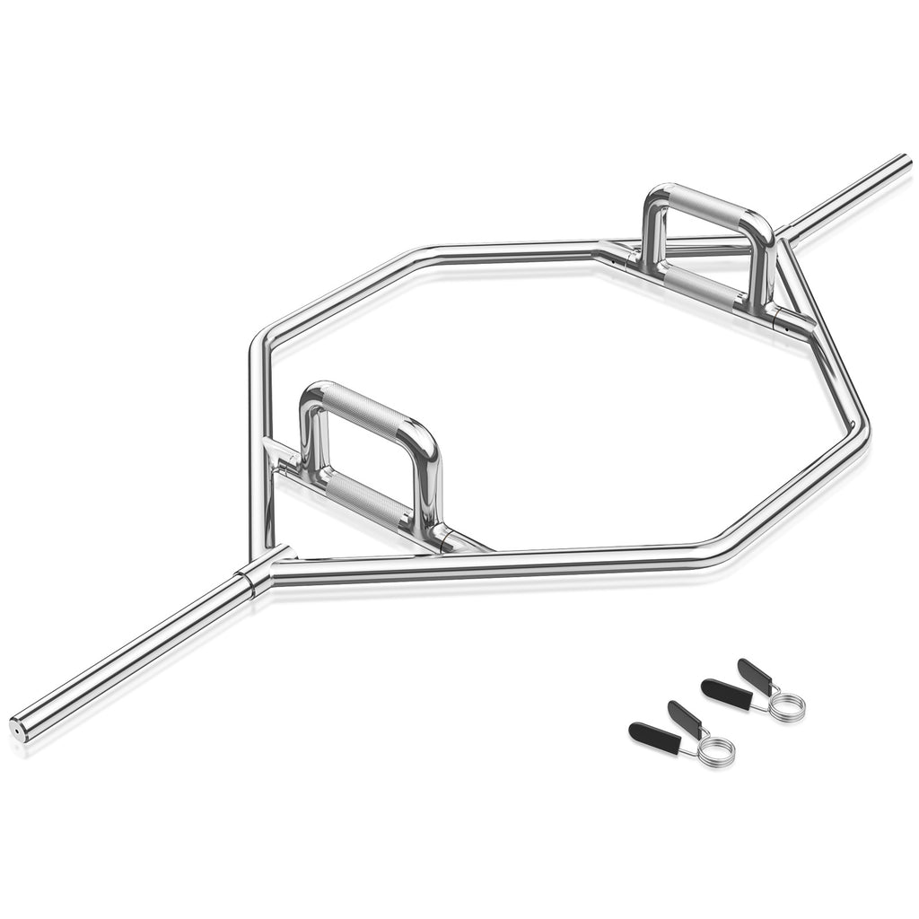 Olympic Hex Trap Bar with 2 Spring Collars and Foldable Handle-Silver