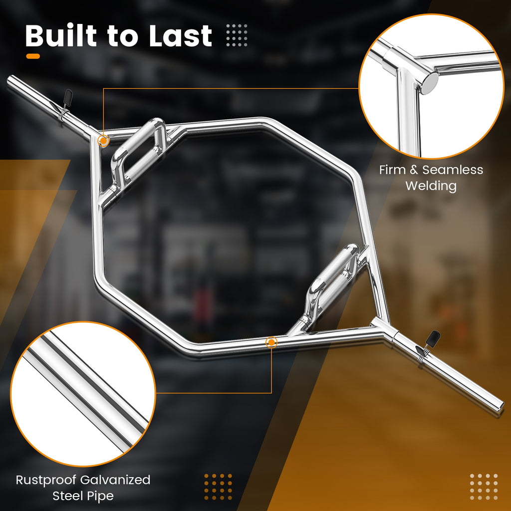 Olympic Hex Trap Bar with 2 Spring Collars and Foldable Handle-Silver