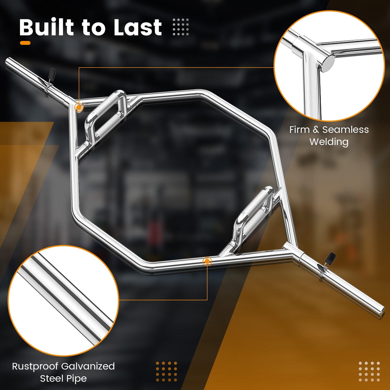Olympic Hex Trap Bar with 2 Spring Collars and Foldable Handle-Silver