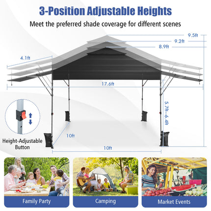 10 x 17.6 Feet Outdoor Instant Pop-up Canopy Tent with Dual Half Awnings-Black