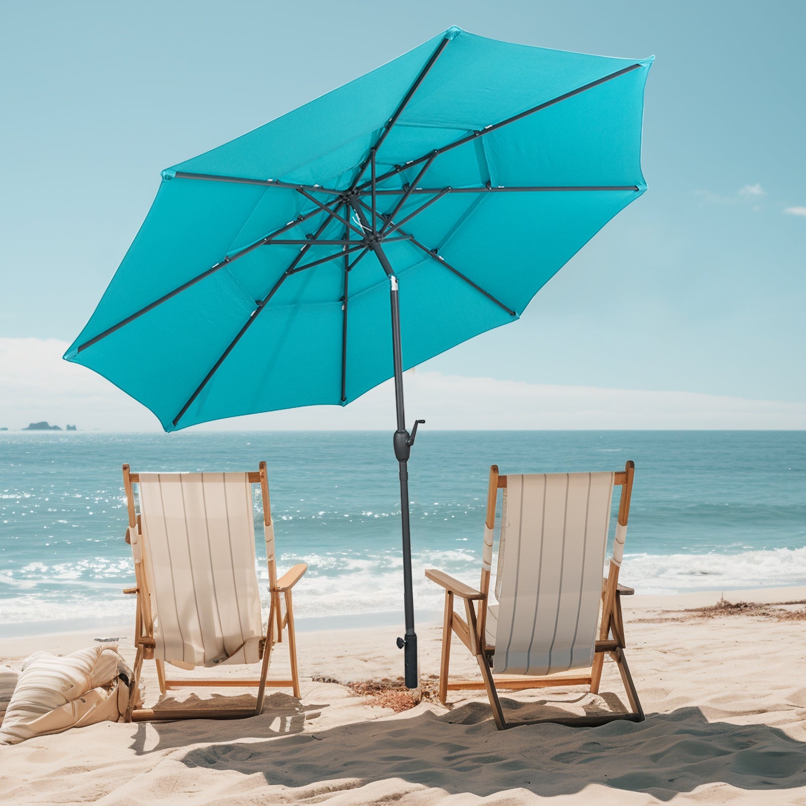 Parasol de terrasse ventilé à 3 niveaux de 3,05 m avec inclinaison à bouton-poussoir - Vert