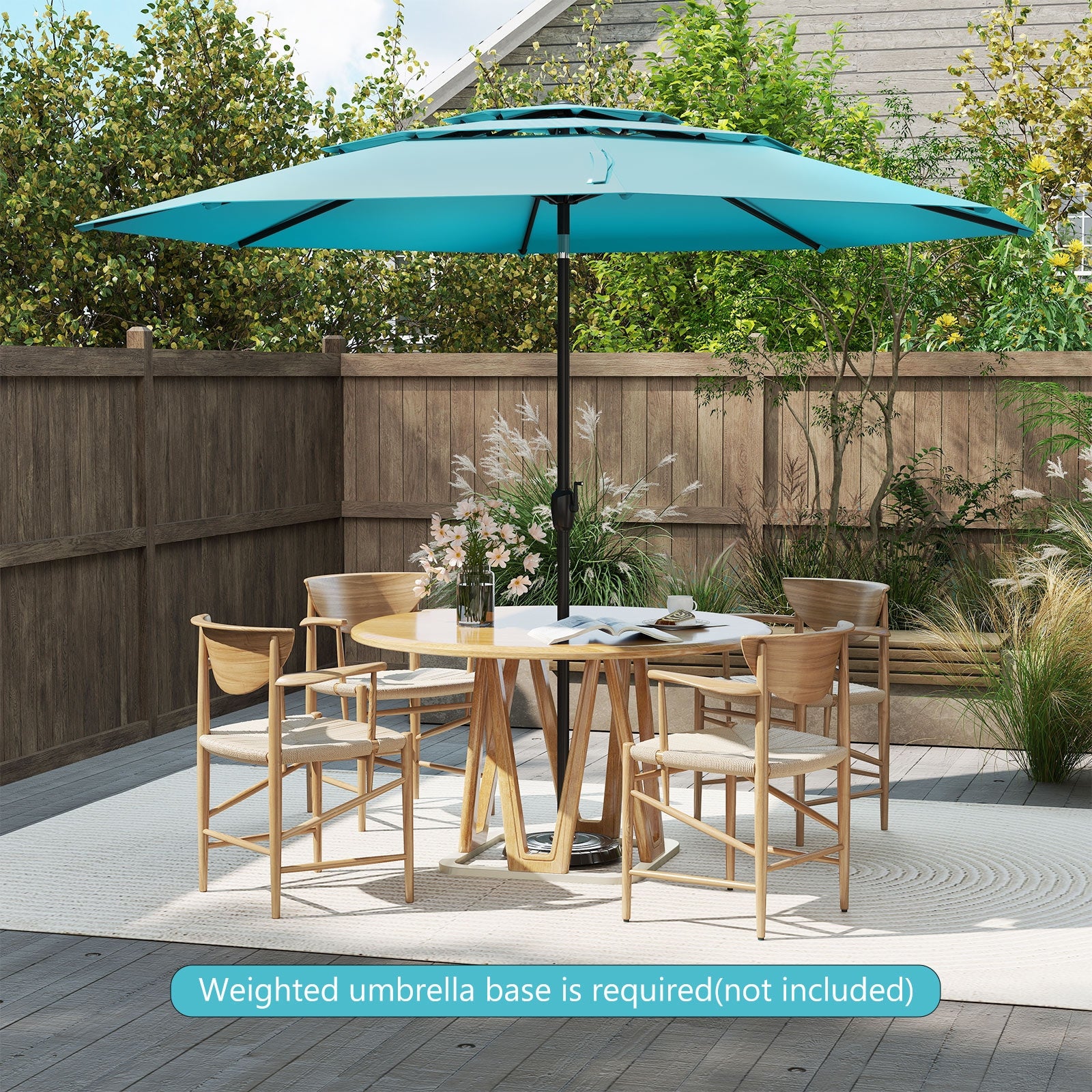 Parasol de terrasse ventilé à 3 niveaux de 3,05 m avec inclinaison à bouton-poussoir - Vert