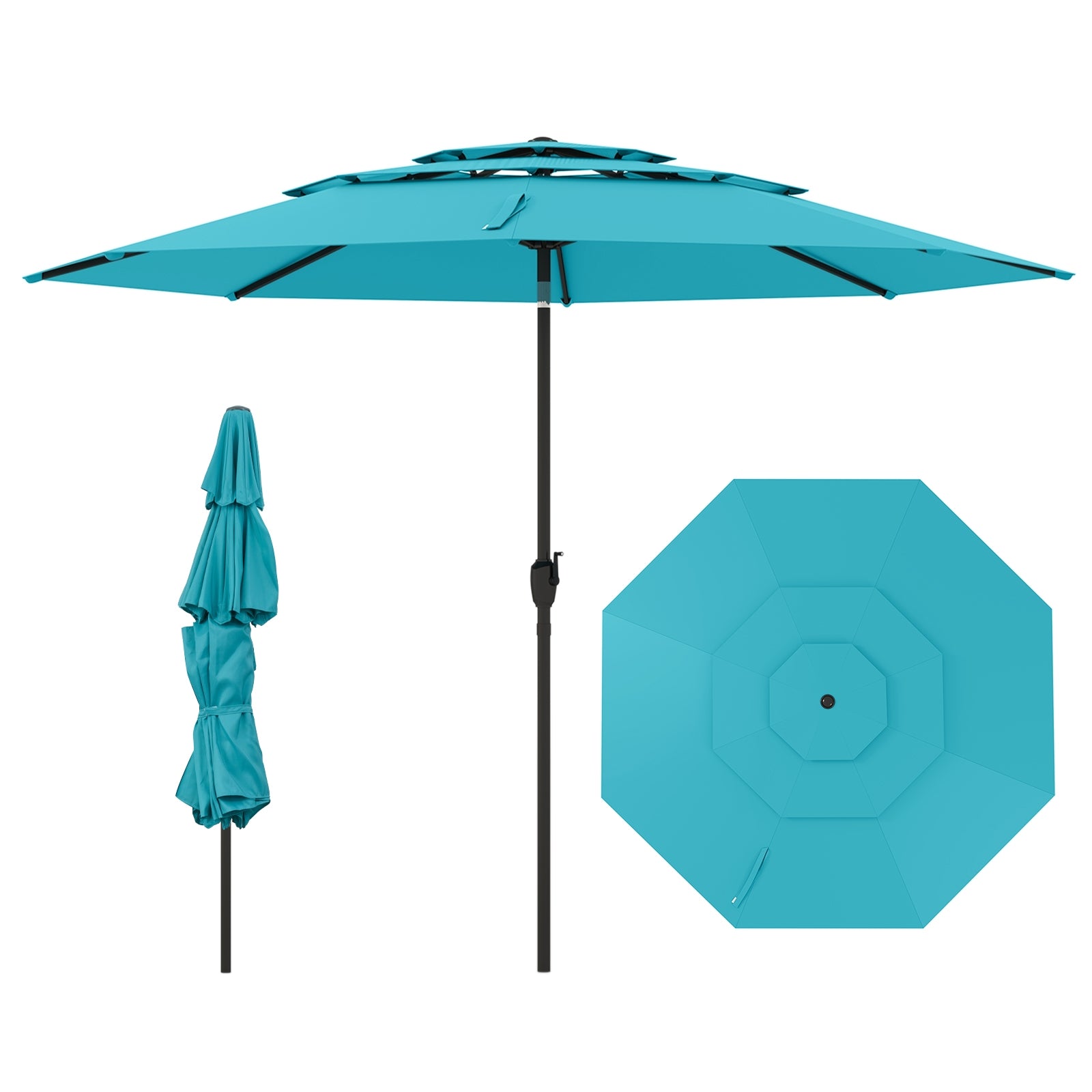 Parasol de terrasse ventilé à 3 niveaux de 3,05 m avec inclinaison à bouton-poussoir - Vert