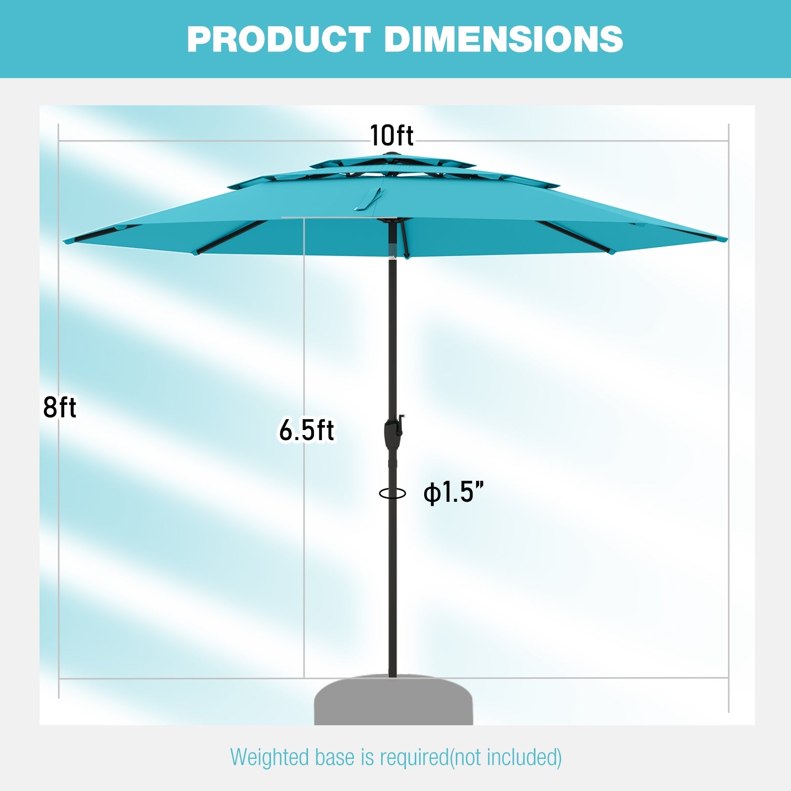 Parasol de terrasse ventilé à 3 niveaux de 3,05 m avec inclinaison à bouton-poussoir - Vert