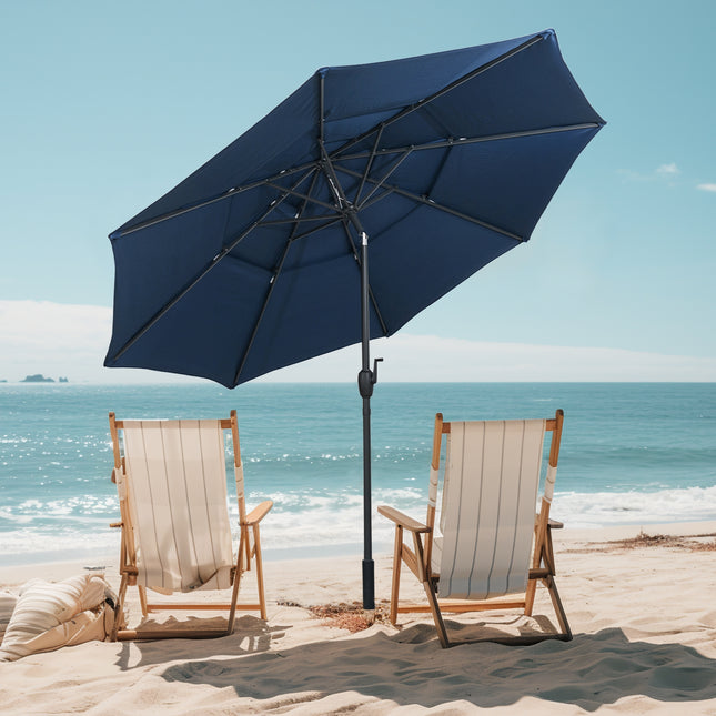 10 ft 3-tier Vented Patio Umbrella with Push Button Tilt-Navy