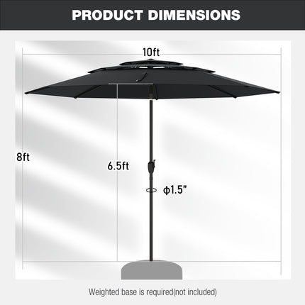 10 ft 3-tier Vented Patio Umbrella with Push Button Tilt-Black