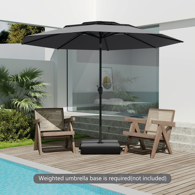 10 ft 3-tier Vented Patio Umbrella with Push Button Tilt-Gray
