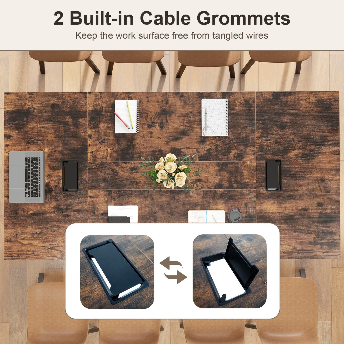 8 FT Conference Room Table Large Meeting Table Seats up to 10 People-Rustic Brown