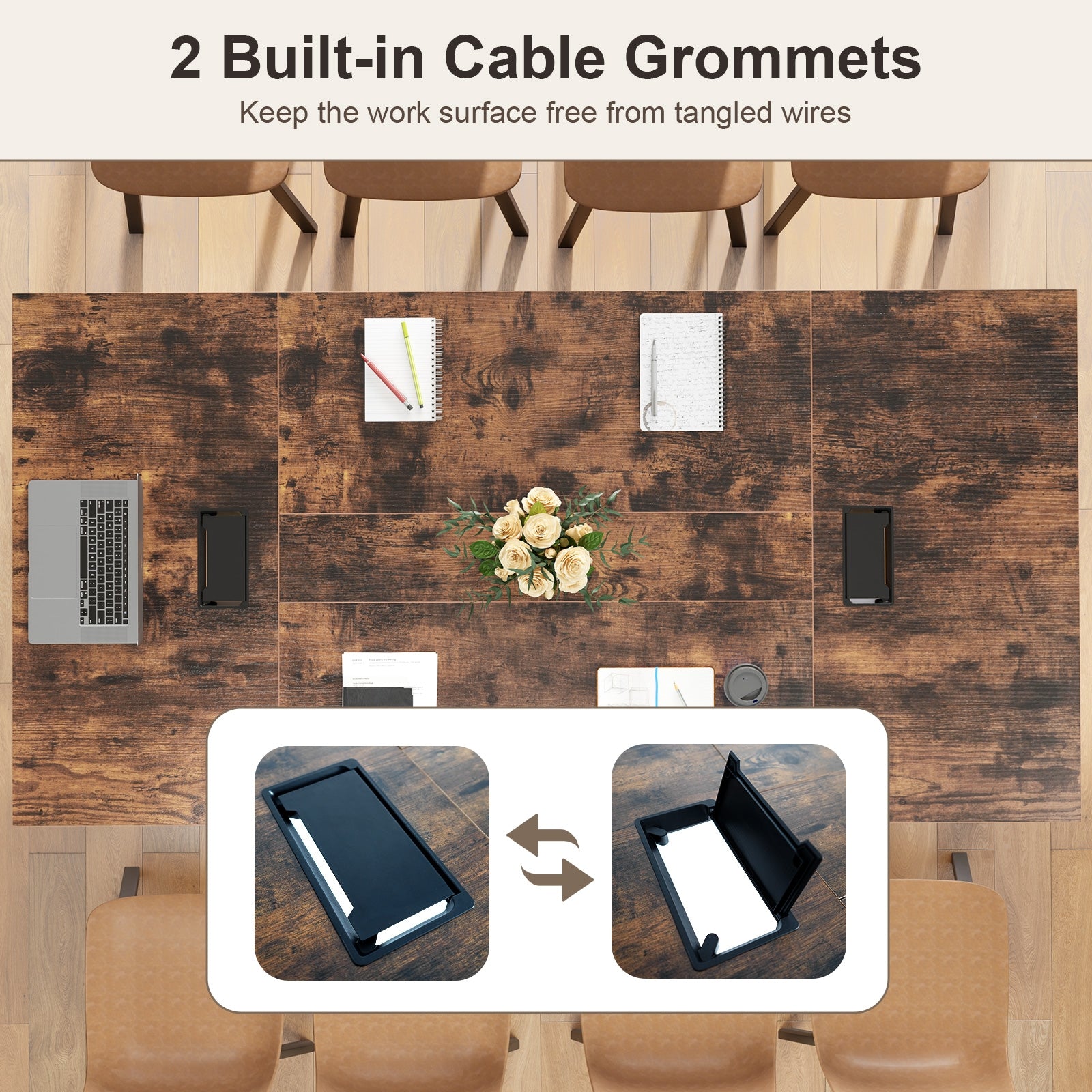 8 FT Conference Room Table Large Meeting Table Seats up to 10 People-Rustic Brown