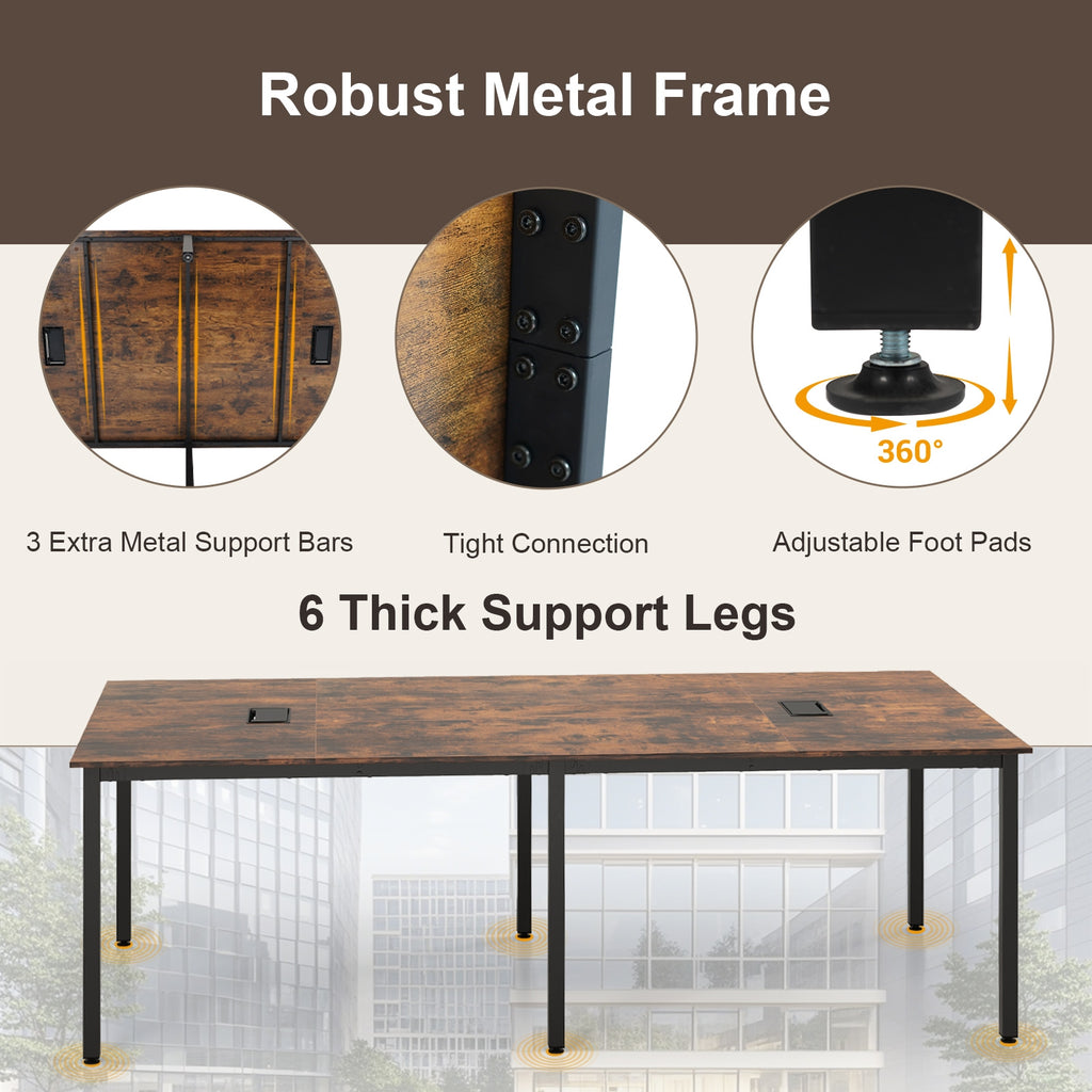 8 FT Conference Room Table Large Meeting Table Seats up to 10 People-Rustic Brown